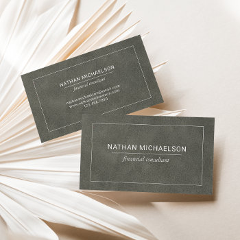 Professional Dark Olive Green-gray Faux Leather Business Card by OvenbirdBusiness at Zazzle