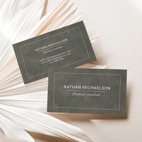 Professional Dark Olive Green_Gray Faux Leather Business Card