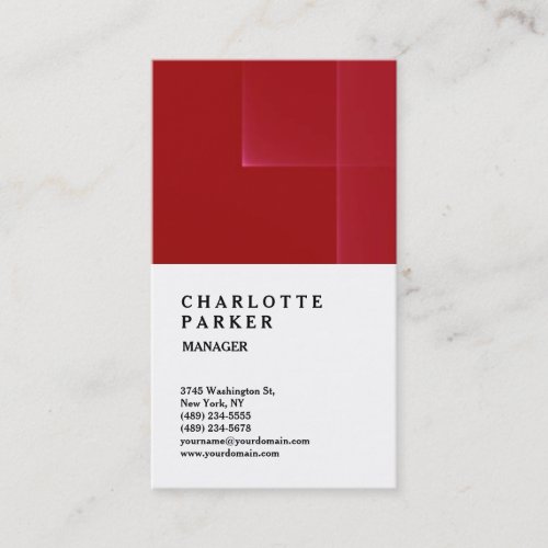 Professional Dark Red White Trendy Manager Business Card