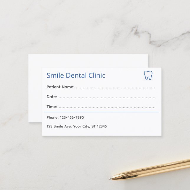 Professional Dental Appointment Card (Front/Back In Situ)