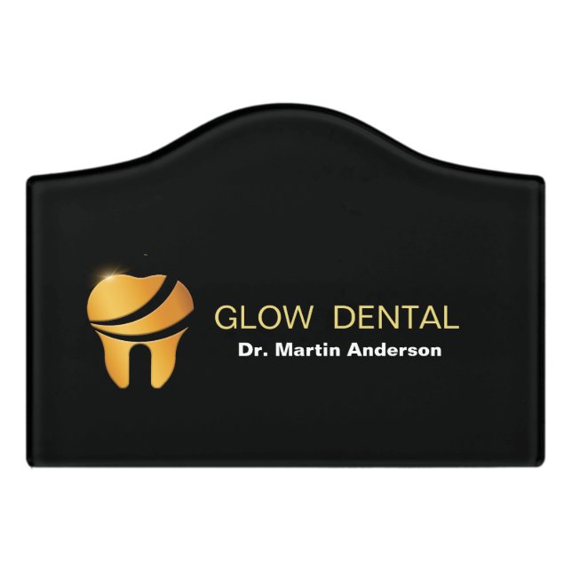  Professional Dental Clinic Gold Tooth Logo Door Sign (Small Crest Front)