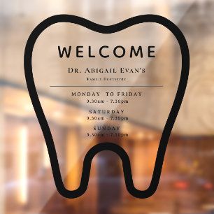 Professional Dental Clinic Open Hours Tooth Logo Window Cling