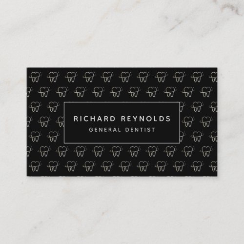 Professional Dental Clinic Tooth Pattern on  Black Business Card