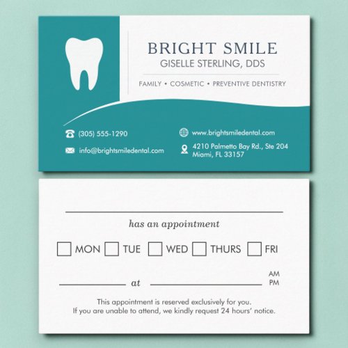 Professional Dental Office Tooth Appointment Business Card