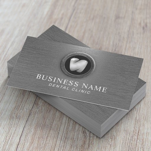 Customizable Professional Dentist Brushed Metal Dental Office Business Card