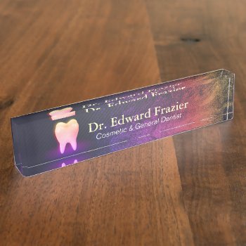 Professional Dentist Dental Clinic Rose Gold Tooth Desk Name Plate by ReadyCardCard at Zazzle