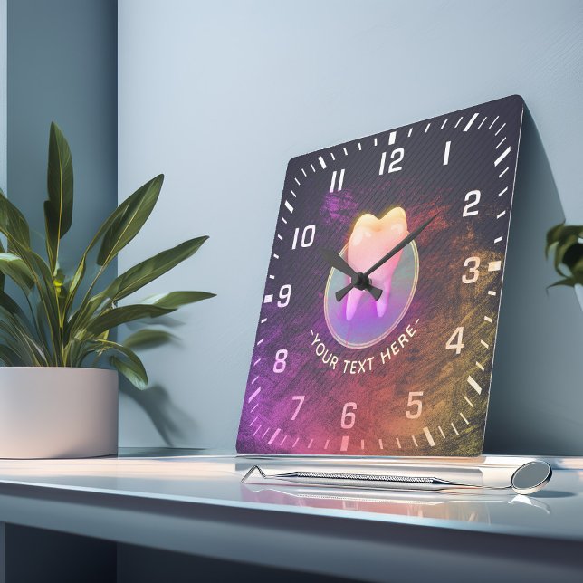 Professional Dentist Dental Clinic Rose Gold Tooth Square Wall Clock (Creator Uploaded)