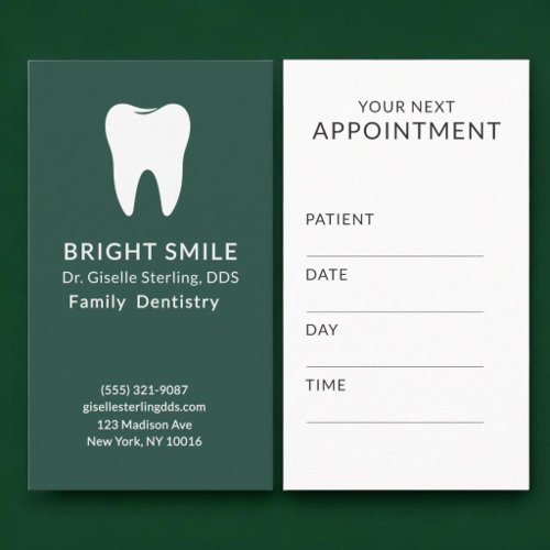 Professional Dentist Dental Green Appointment Card