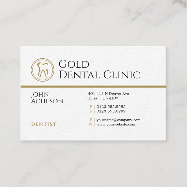 Professional Dentist |  Gold Dental Clinic Business Card (Front)
