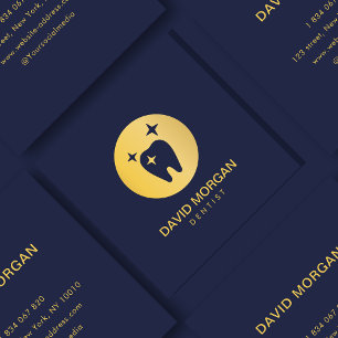 Professional Dentist Teeth Logo Navy And Gold Square Business Card