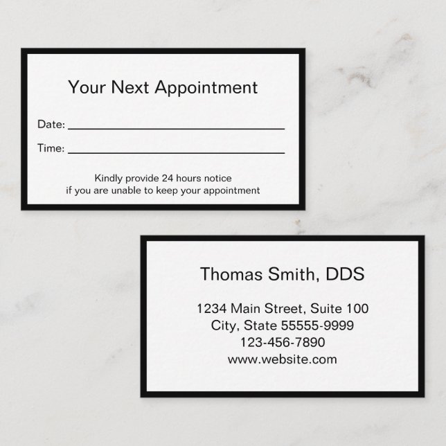 Professional Dentist's Office Appointment Card (Front/Back)