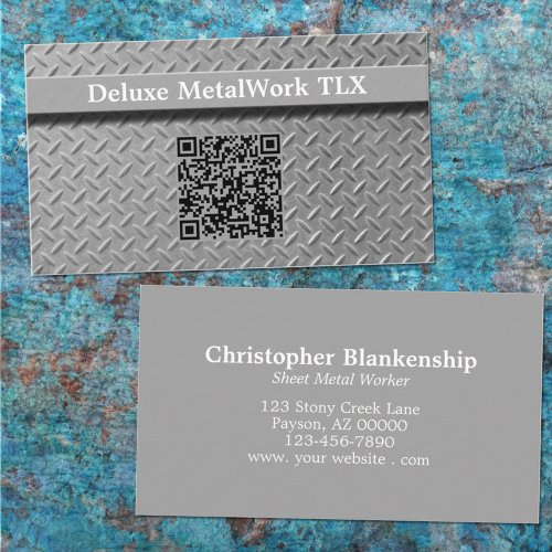 Professional Diamond Plate QR Code Rustic Business Business Card