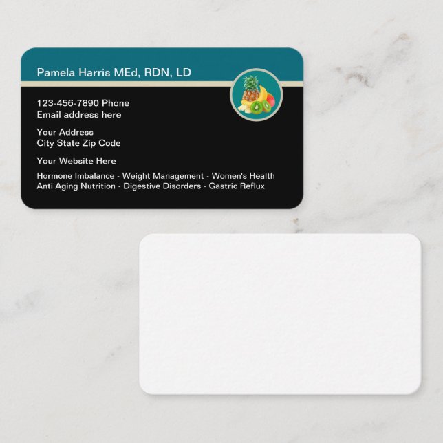 Professional Dietitian Modern Design Business Card (Front/Back)