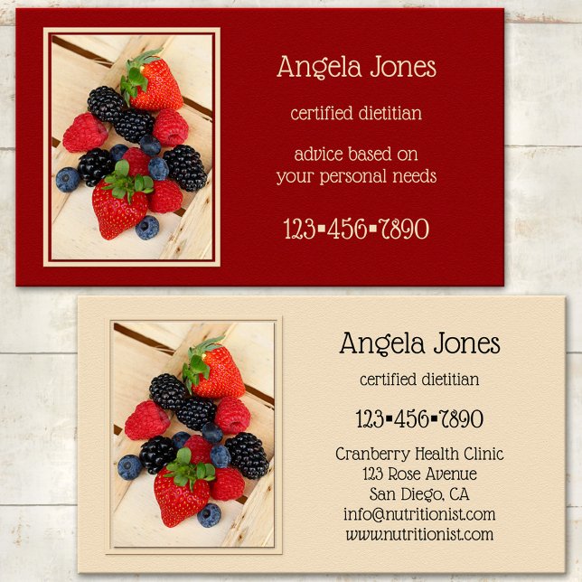 Professional Dietitian Nutritionist Business Card (Business card featuring cheerful summer fruits on a crate background - dietitian - nutritionist)