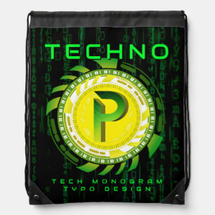 Professional Digital Tech Letter P Typography Drawstring Bag