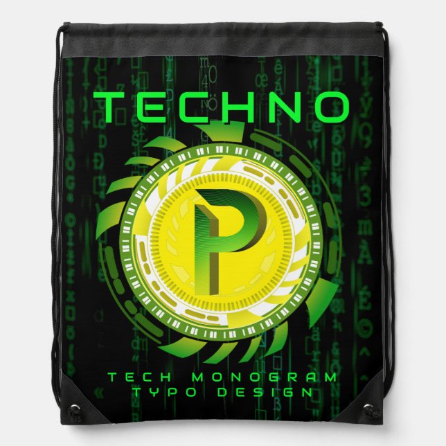 Professional Digital Tech Letter P Typography Drawstring Bag (Front)