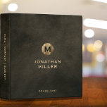 Professional Distressed Leather Gold Monogram 3 Ring Binder<br><div class="desc">Modern Professional Distressed Leather Texture Background Brushed Metallic Gold Monogram Medallion Classic Block Typography Initial Name Title Custom Text Black Chestnut Brown Home Office Work School Binder</div>