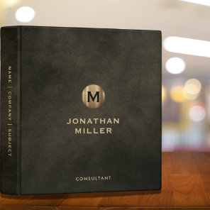 Professional Distressed Leather Gold Monogram 3 Ring Binder