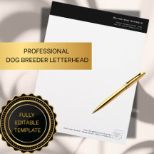 Professional Dog Breeder BLACK & WHITE Letterhead