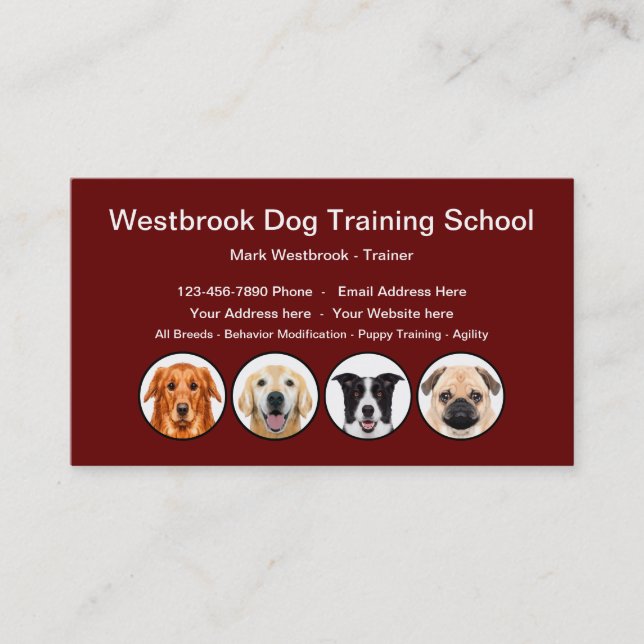 Professional Dog Training School Business Card (Front)