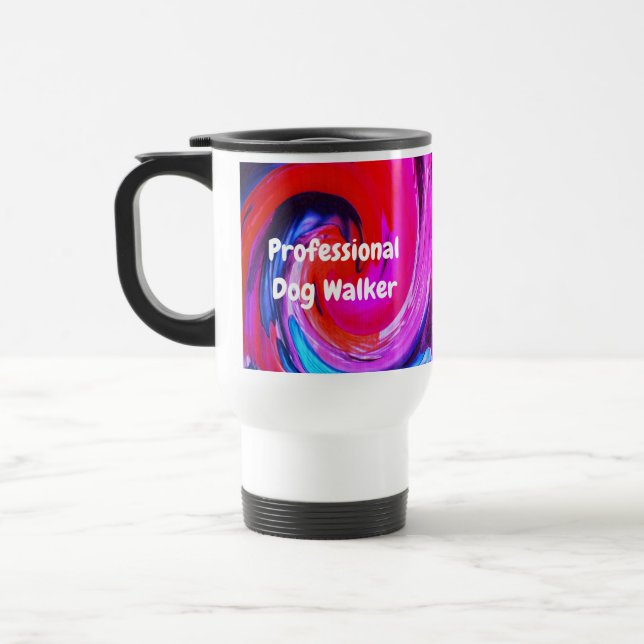Professional Dog Walker Bright Swirl Tie Dye Travel Mug (Left)