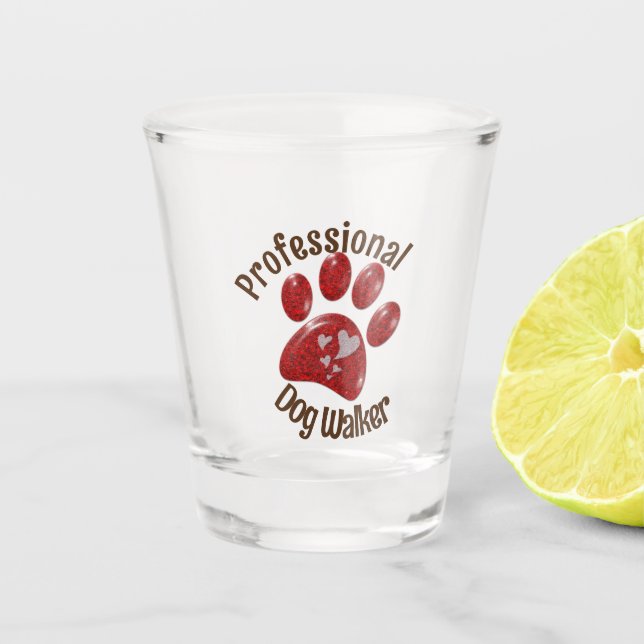Professional Dog Walker Pet Paw Print Puppy Shot Glass (Front)
