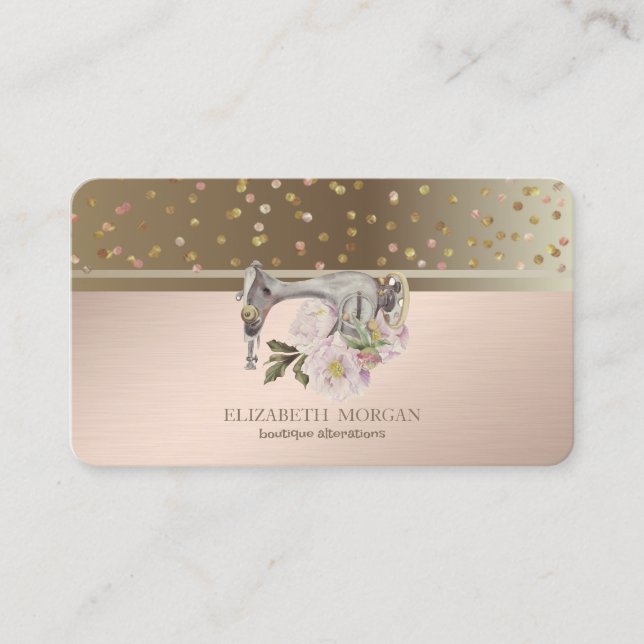 Professional Dots Confetti Floral Sewing Machine  Business Card (Front)