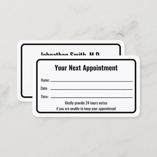 Professional Dr Office Appointment Reminder Card