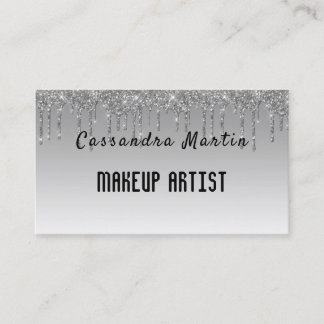 Professional Dripping Silver Glitter Makeup Artist Business Card