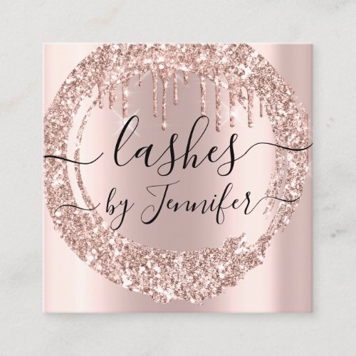 Professional  Drips 6 Punches CustomLogo Rose Lash Square Business Card