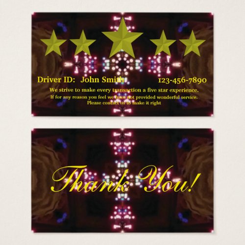 Professional Driver five star rating feedback card