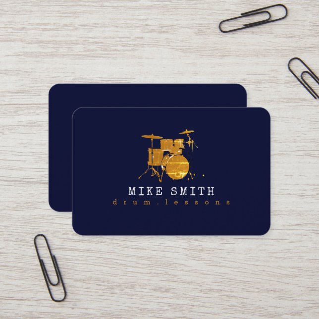 Professional Drum Teacher | Cool Drummer Business Card (Front/Back In Situ)