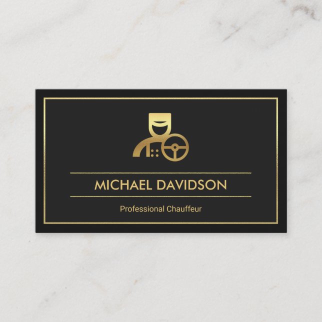 Professional Dual Grey Shades Gold Frame Chauffeur Business Card (Front)