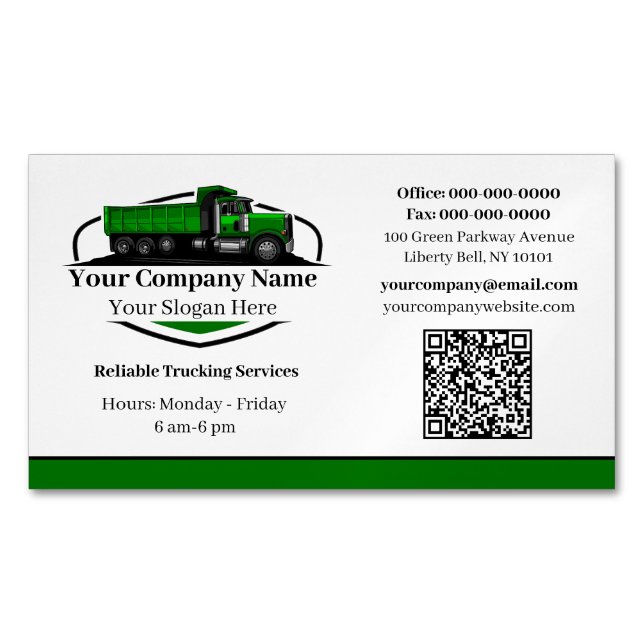 Professional Dump Truck Hauling Company QR Code Business Card Magnet (Front)
