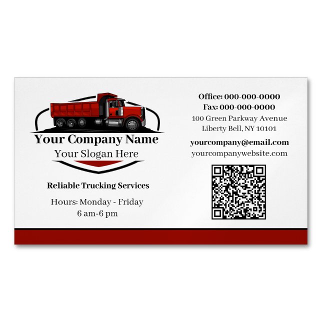 Professional Dump Truck Hauling Company QR Code Business Card Magnet (Front)