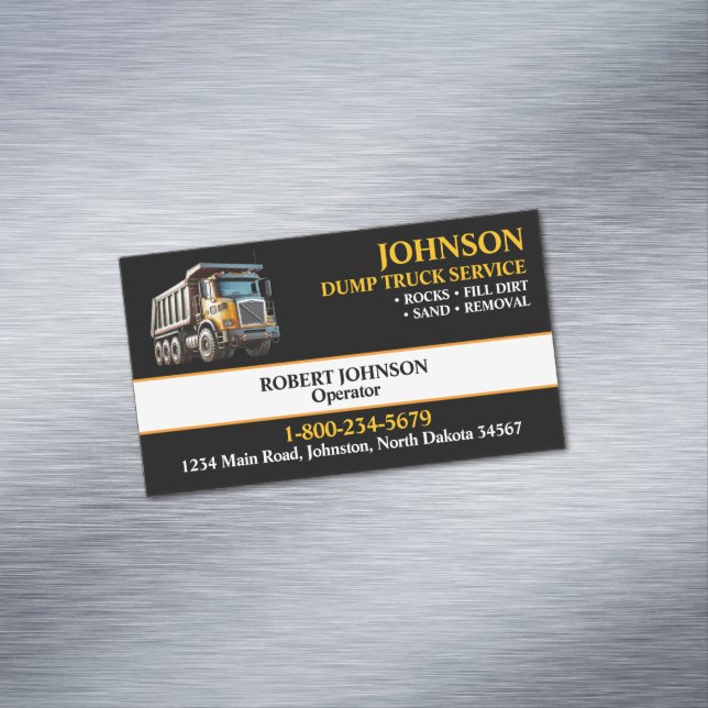 Professional Dump Truck Service Business Card Magnet (In Situ)