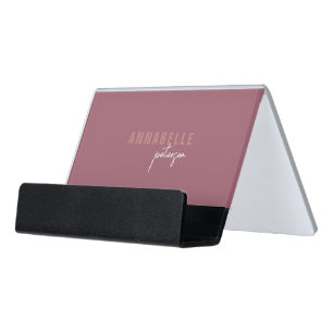 Professional Dusty Rose Modern Minimal Script Desk Business Card Holder