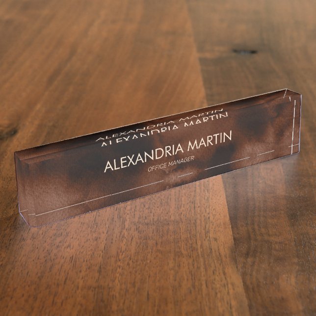 Professional Earth Tone Brown Name Title Office  Desk Name Plate (Side)