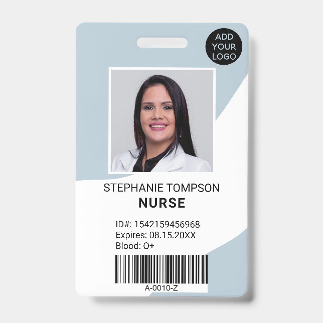 Professional editable blue nurse photo logo code badge (Front)