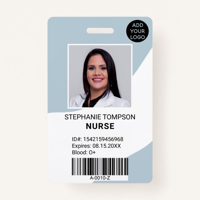 Professional editable blue nurse photo logo code badge (Front)
