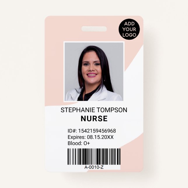 Professional editable pink nurse photo logo code badge (Front)