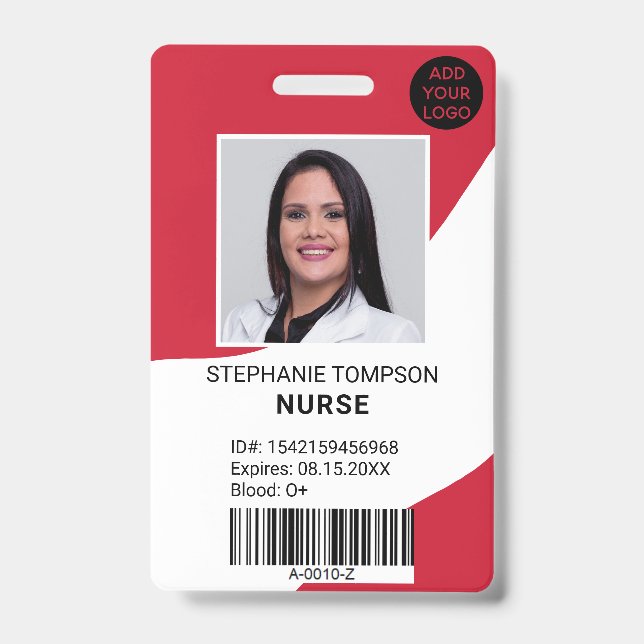Professional editable red nurse photo logo code badge (Front)