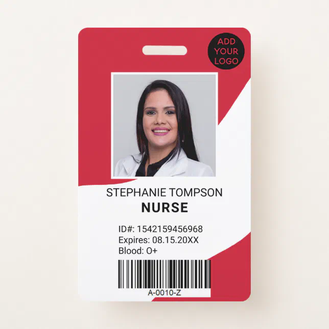 Professional editable red nurse photo logo code badge | Zazzle