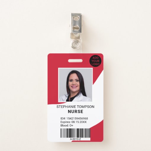 Professional Editable Red Nurse Photo Logo Code Badge 