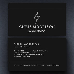 Professional Electrician Black Silver Contractor Business Card