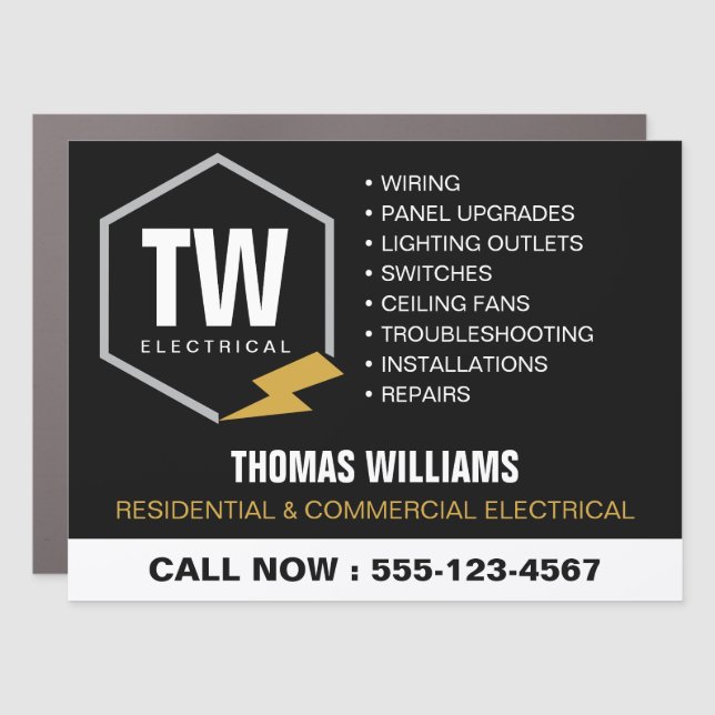 Professional Electrician Logo Electrical Services Car Magnet (Front)