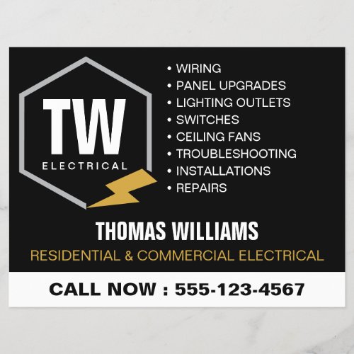 Professional Electrician Logo Electrical Services Flyer