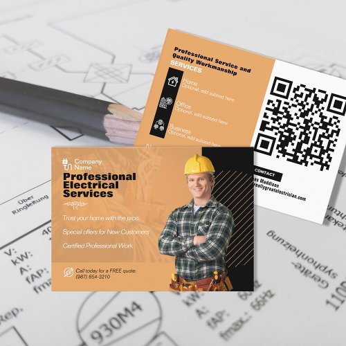 Professional Electrician Service Advertising  Business Card