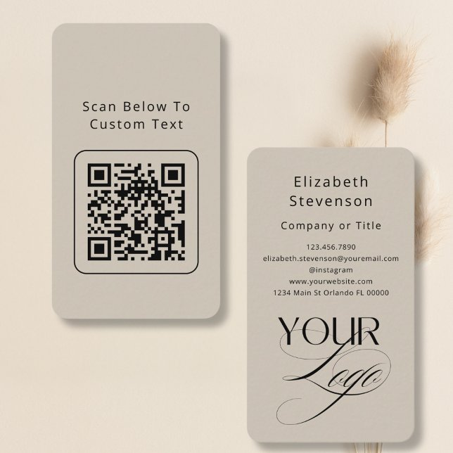 Professional Elegant Beige Custom Logo QR Code Business Card (Creator Uploaded)