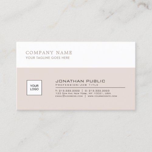 Professional Elegant Beige White Company Plain Business Card
